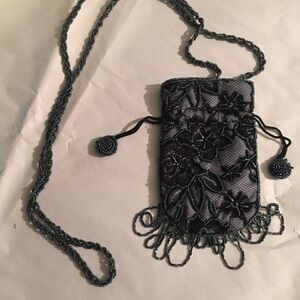 Beaded Floral Black Evening Bag